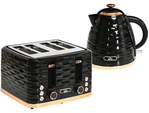 HOMCOM Kettle and Toaster Sets, 1600W 1.7L Rapid Boil Kettle & 4 Slice Toaster w/7 Browning Controls Defrost Reheat Crumb Tray Otter thermostat Black