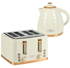 HOMCOM 3000W 1.7L Rapid Boil Kettle & 4 Slice Toaster, Kettle and Toaster Set with 7 Browning Controls and Crumb Tray, Beige