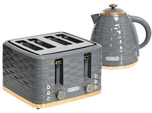 HOMCOM Kettle and Toaster Sets, 1600W 1.7L Rapid Boil Kettle & 4 Slice Toaster w/7 Browning Controls Defrost Reheat Crumb Tray Otter thermostat Grey