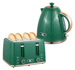 HOMCOM Kettle and Toaster Set, 1.7L 3000W Fast Boil Jug Kettle with 4 Slice Toaster with 7 Level Browning Controls & Crumb Tray, Green Aosom UK