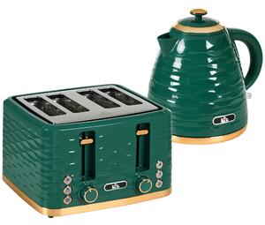 HOMCOM 3000W 1.7L Rapid Boil Kettle & 4 Slice Toaster, Kettle and Toaster Set with 7 Browning Controls and Crumb Tray, Green