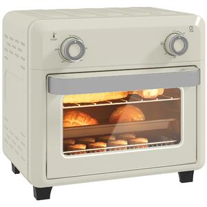 HOMCOM 10L Air Fryer Oven, Mini Oven, Oil Free Cooking, Grill, Roast, Bake, with Adjustable Temperature, Timer, 1000W, Cream White Aosom UK