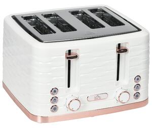 HOMCOM 4 Slice Toaster with 7 Browning Levels, High Lift, Reheat/Defrost/Cancel, Self-centring Function, Auto Off, 1600W, Cream White