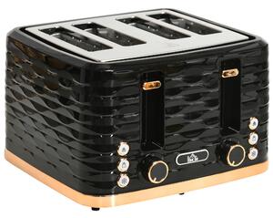 HOMCOM 4 Slice Toaster with 7 Browning Levels, High Lift, Self-centring Function, Removable Crumb Tray, 1600W, Black Water Ripple Texture