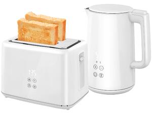 HOMCOM Kettle and Toaster Set, 1.5L 3000W Fast Boil Kettle with 7 Level Browning Controls, Defrost, Reheat, Cream White Aosom UK