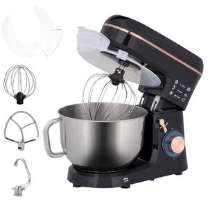 HOMCOM Stand Mixer for Baking, 5L Food Mixer with Dough Hook, Whisk, 6 Speeds and Pulse Setting, , Stainless Steel Bowl, Splash Guard, Black