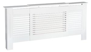HOMCOM MDF Extendable Radiator Cover Cabinet Shelving Home Office Slatted Design White 139-208.5L x 20.5W x 82.5H cm Aosom UK
