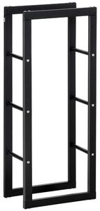 HOMCOM Metal Firewood Log Holder Tall Firewood Rack Indoor Outdoor Fireplace Wood Storage Shelf with Side Rails, Black, 40W x 25D x 100H cm
