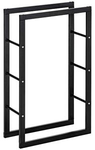 HOMCOM Metal Firewood Log Holder Tall Firewood Rack Indoor Outdoor Fireplace Wood Storage Shelf with Rust-Resistant, Black, 60W x 25D x 100H cm