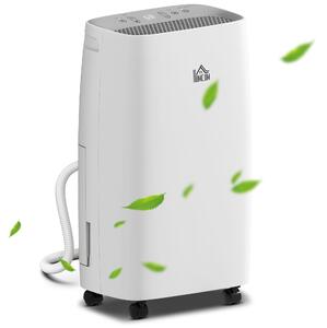 HOMCOM 12L/Day Portable Dehumidifier for Home w/ 24H Timer, Humidity Display, 2 Speed Modes, 2500ml Electric Air Dehumidifier w/ Four Wheels, White