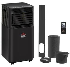 HOMCOM 7000BTU 4-In-1 Compact Portable Mobile Air Conditioner Unit Cooling Dehumidifying Ventilating w/ Fan Remote LED 24H Timer, Black Aosom UK