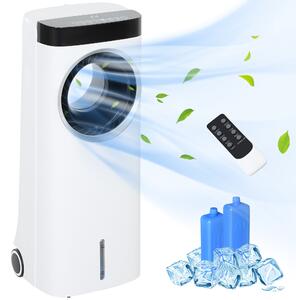 HOMCOM Evaporative Air Cooler, 6.5L 4-in-1 Bladeless Portable Cooler, Fan, Humidifier, Air Clean with Oscillation, 3 Speeds, 24H Timer, Sleep Mode, 2 Ice Packs, Wheels, Remote, for Home Office