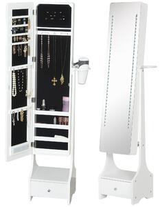 HOMCOM Jewellery Cabinet with Mirror, Freestanding Armoire LED Lights, Hooks, Drawer, Hairdryer Holder, Vanity Adjustable, White Aosom UK