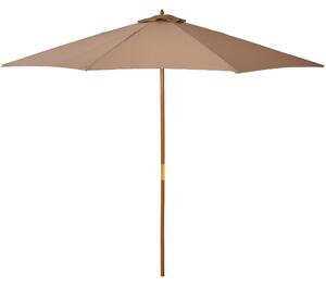Outsunny 3(m) Garden Umbrella Wooden Parasol 8 Ribs Bamboo Sun Shade Patio Outdoor Umbrella Canopy Khaki