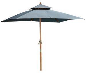 Outsunny 3x3(m) Wood Square Patio Umbrella Garden Market Parasol Sunshade Canopy with 2 Pulley Pagoda Style Dark Grey
