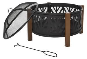 Outsunny 2-in-1 Outdoor Fire Pit Bowl with BBQ Grill Grate 30" Steel Heater with Spark Screen Cover, Fire Poker for Backyard Bonfire Outdoor Cooking