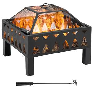 Outsunny Fire Bowl: Backyard Blaze with Mesh Screen, Log Burning Pit & Poker, Black Aosom UK