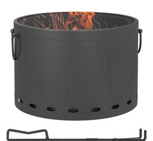 Outsunny Smokeless Fire Pit, 38cm Portable Wood Burning Firepit with Spark Screen and Poker for Garden Patio Picnic, Dark Grey