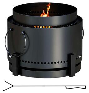Outsunny Smokeless Fire Pit, 37cm Portable Wood Burning Firepit with Poker for Garden Camping Bonfire Party, Metal, Black