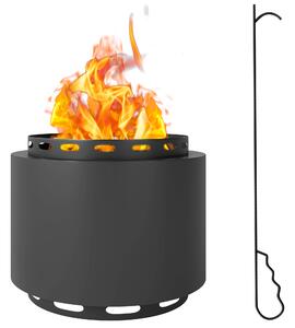 Outsunny Smokeless Fire Pit, 48.5cm Portable Wood Burning Firepit with Poker for Garden Camping Bonfire Party, Metal, Dark Grey