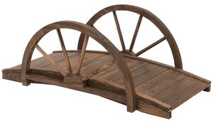 Outsunny Wooden Garden Bridge Lawn Décor Stained Finish Arc Outdoor Pond WalkwayYard Decoration Half Wheeled Railings 100L x 50W x 37Hcm Aosom UK