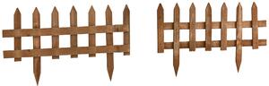 Outsunny 60L x 1D x 34H cm Pack of 12 Wooden Border Fences, Garden Fixed Picket Fence for Lawn Edging, Flowerbed, Brown Aosom UK