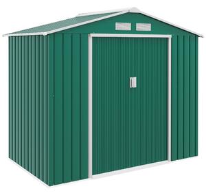Outsunny 7ft x 4ft Lockable Garden Shed Large Patio Roofed Tool Metal Storage Building Foundation Sheds Box Outdoor Furniture, Green Aosom UK