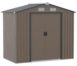 Outsunny 7ft x 4ft Lockable Garden Metal Storage Shed Large Patio Roofed Tool Storage Building Foundation Sheds Box, Brown Aosom UK