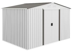 Outsunny 9 x 6ft Garden Storage Shed for Motorbike, Metal Outdoor Storage Shed House with Floor Foundation, Ventilation & Doors, Grey Aosom UK