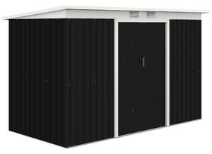 Outsunny 9 x 4 ft Metal Garden Storage Shed Patio Corrugated Steel Roofed Tool Box with Base, Kit Ventilation and Doors, Dark Grey