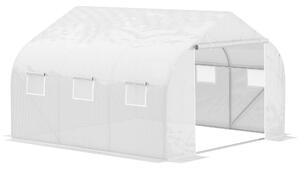 Outsunny 4.5 x 3 x 2m Walk-In Greenhouse Polytunnel Greenhouse Garden Hot House with Steel Frame, Roll Up Door and Windows, White Aosom UK