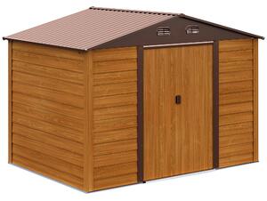 Outsunny 9 x 6.5 ft Outdoor Shed, Metal Garden Storage Shed Apex Store for Gardening Tool with Foundation and Ventilation, Brown with Wood Grain Aosom UK