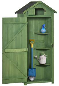 Outsunny Garden Shed Vertical Utility 3 Shelves Shed Wood Outdoor Garden Tool Storage Unit Storage Cabinet, 77 x 54.2 x 179cm - Green