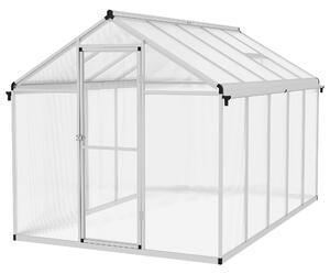 Outsunny 6 x 10ft Polycarbonate Greenhouse with Rain Gutters, Large Walk-In Green House with Window, Garden Plants Grow House with Aluminium