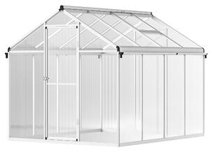 Outsunny 8 x 6 Greenhouse Polycarbonate Greenhouse, Aluminium Frame Walk-In Greenhouse with Rain Gutters and Window, Garden Plants Aosom UK