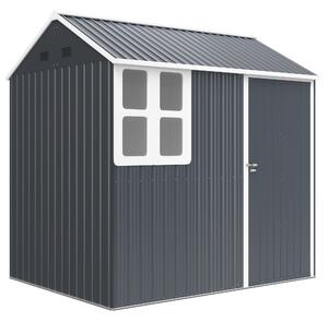 Outsunny 7 x 6ft Outdoor Storage Shed, Heavy-Duty Galvanised Shed with Lockable Door and Windows for Tools, Dark Grey Aosom UK