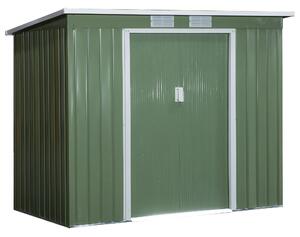 Outsunny Pend Garden Storage Shed w/ Foundation Double Door Ventilation Window Sloped Roof Equipment Tool Storage 213 x 130 x 173 cm Aosom UK