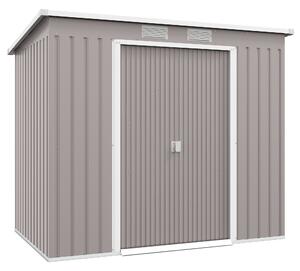 Outsunny Outdoor Garden Metal Equipment Tool Storage Shed w/ Foundation, Double Door, Vents and Sloped Roof, Grey