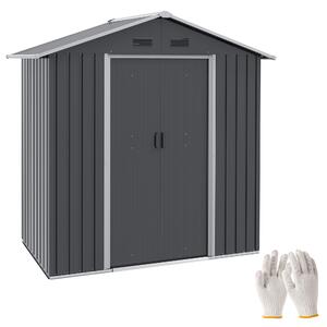 Outsunny 6.5 x 3.5ft Outdoor Storage Shed with Lockable Doors & Vents for Garden for Tools & Equipment, Metallic, Dark Grey Aosom UK