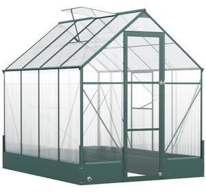 Outsunny Garden Walk-in Aluminium Greenhouse Polycarbonate with Plant Bed ,Temperature Controlled Window, Foundation, 6 x 8ft