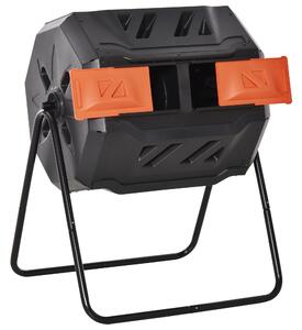 Outsunny 160L Tumbling Compost Bin Outdoor Dual Chamber 360° Rotating Composter, Garden Compost Bin w/ Sliding Doors & Solid Steel Frame, Orange