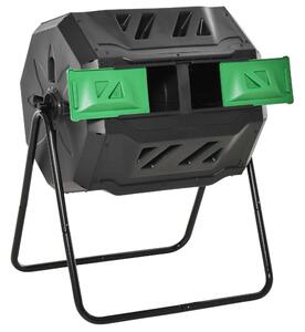 Outsunny 160L Tumbling Compost Bin Outdoor Dual Chamber 360° Rotating Composter w/ Sliding Doors & Solid Steel Frame, Black
