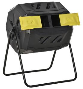 Outsunny 160L Tumbling Compost Bin Outdoor Dual Chamber 360° Rotating Composter, Garden Compost Bin w/ Sliding Doors & Solid Steel Frame, Yellow