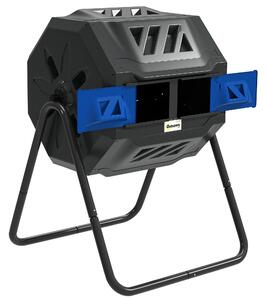 Outsunny 160L Tumbling Compost Bin Outdoor Dual Chamber 360° Rotating Composter, Garden Compost Bin w/ Sliding Doors & Solid Steel Frame, Blue