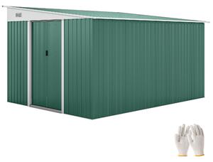 Outsunny 9x11 ft Large Metal Shed Metal Tool House with 2 Sliding Doors and 2 Air Vents, Weather Resistance, Outdoor, Green Aosom UK
