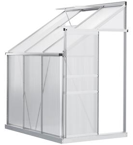 Outsunny Walk In Plastic Greenhouse, Lean to Greenhouse with Adjustable Roof Vent, Rain Gutter and Sliding Door, 2 x 1.2 x 2m, Sliver Aosom UK