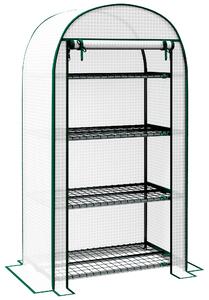 Outsunny 80 x 49 x 160cm Mini Greenhouse, Portable Garden Plant Green House w/ Storage Shelf, Roll-Up Zippered Door, Metal Frame Aosom UK