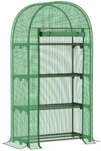 Outsunny Compact Mini Greenhouse Outdoor with Storage Shelf and Roll-Up Zippered Door, 80x49x160cm - Green Aosom UK