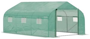 Outsunny 4.5x3x2m Walk-In Greenhouse with Steel Frame, 6 Windows & Roll-Up Door for Outdoor Plant Growing, Green Aosom UK