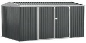 Outsunny 14 x 8 ft Lockable Garden Shed Large Patio Roofed Tool Metal Storage Building Foundation Sheds Box Outdoor Furniture, Grey